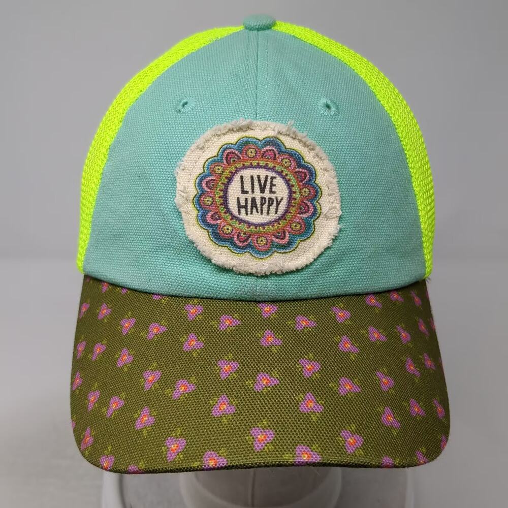 Natural Life Trucker Hat Blue Yellow One Size Live Happy Patch Floral Brim - Picture 2 of 9